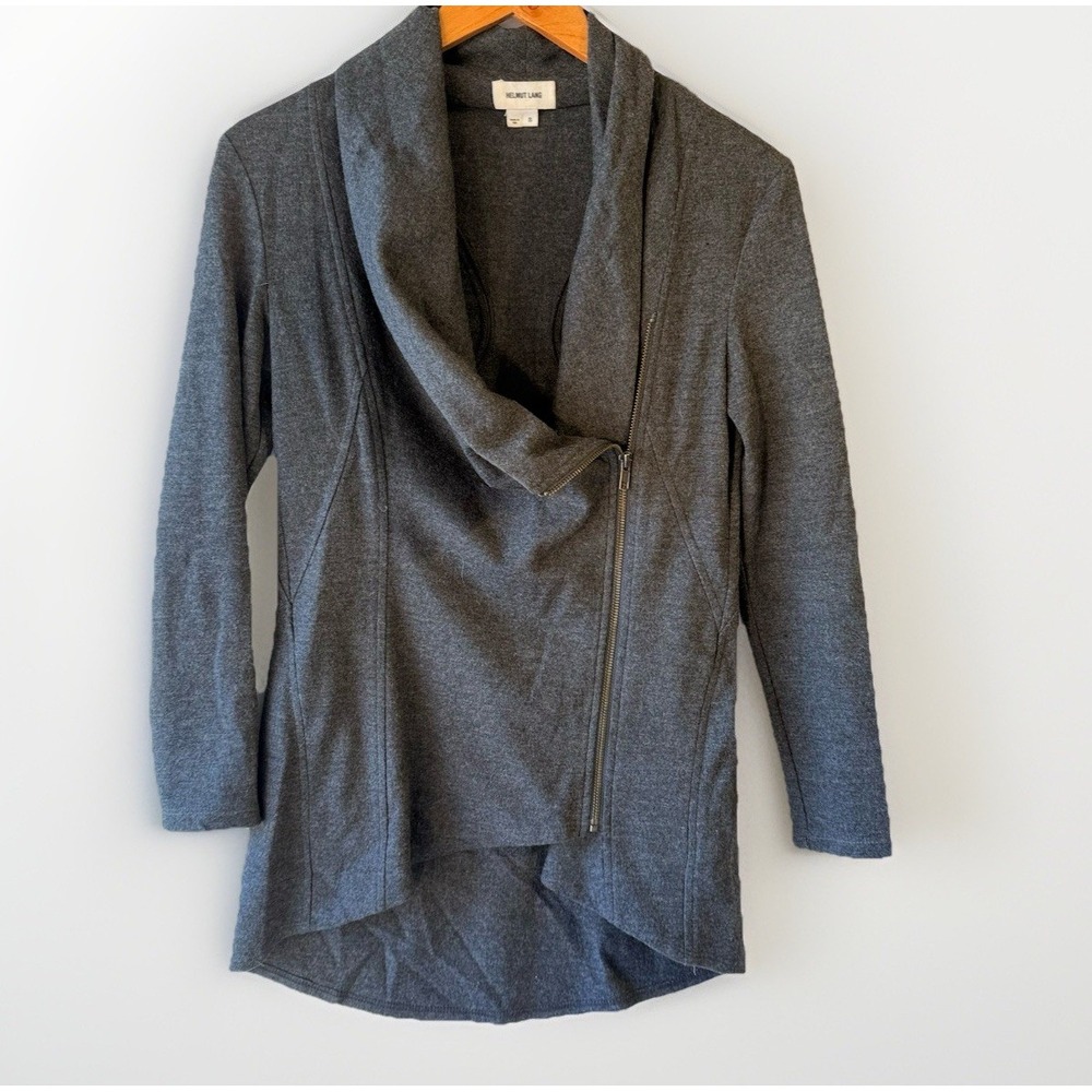 Helmut Lang Asymmetrical Cowl Neck Womens S Gray Sweater Jacket Wool $375